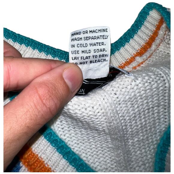 Vintage 90s Room Works Geometric Art Deco V-Neck Cotton Sweater White Multi M - Picture 6 of 9